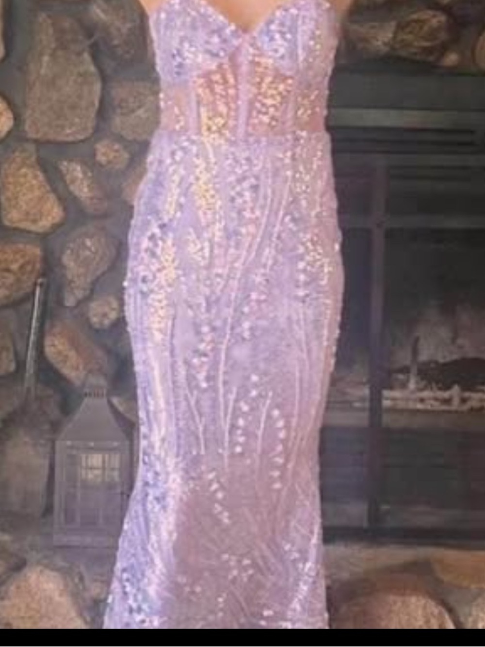 Lucy in the Sky Lavender Strapless Sequin Prom Gown